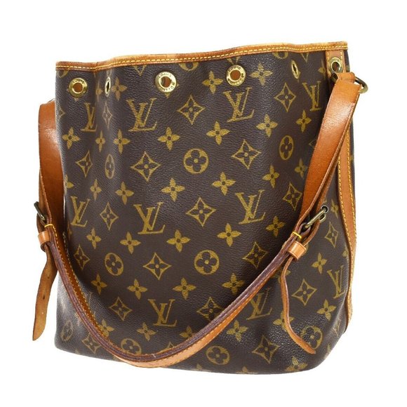 Louis+Vuitton+Petite+Noe+Bucket+%26+Drawstring+Bag+Brown+Canvas